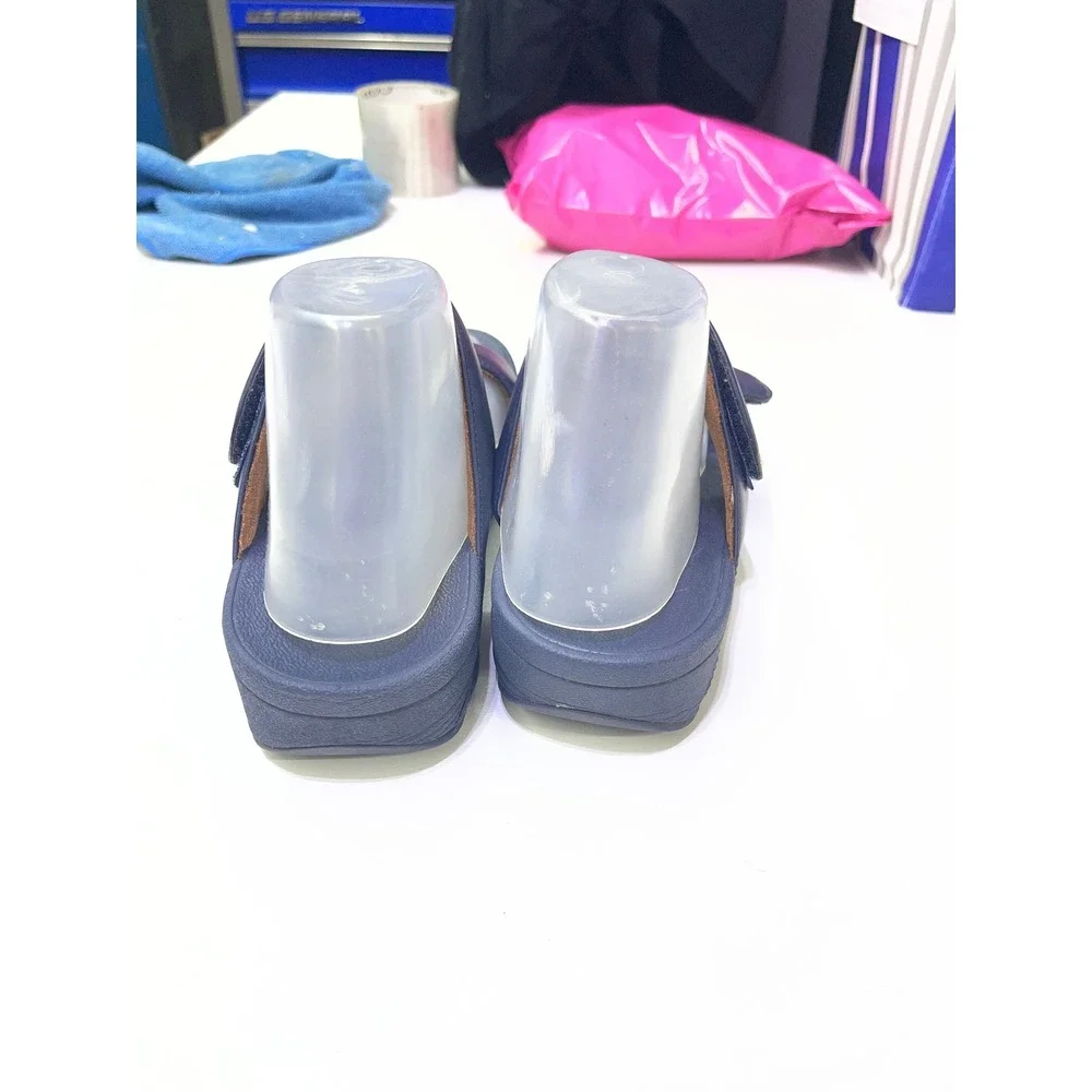 FitFlop Lulu Navy Blue Leather Adjustable Slide Sandals Microwobbleboard FVS-399